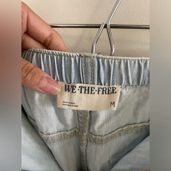 Free People Pants Women's Medium High Waisted Light Blue Joggers Ankle Ties - Picture 3 of 11